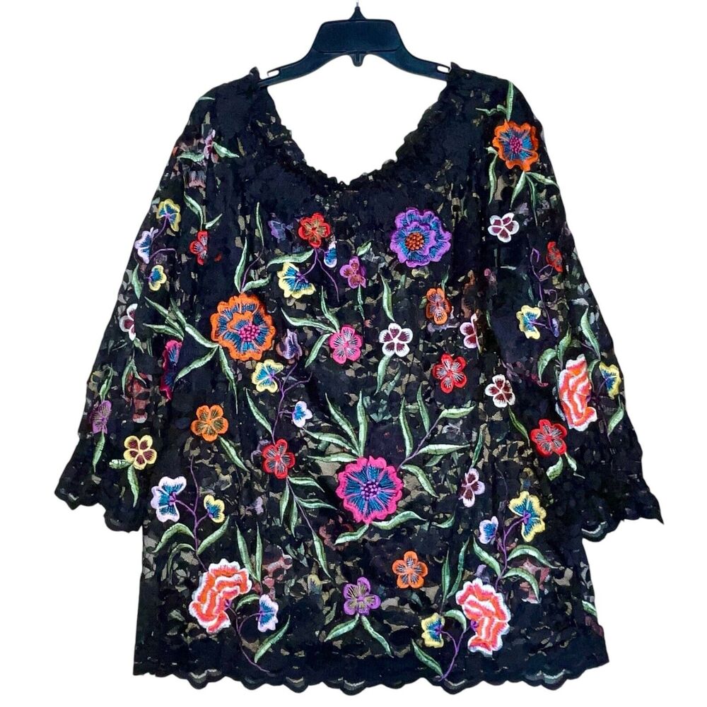 Vintage Tunic Floral Lace Boho Embroidered Oversize